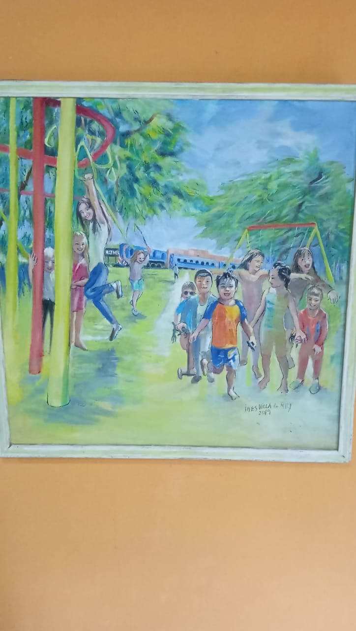 Niños en la plaza — Óleo sobre lienzo por Inés Villa