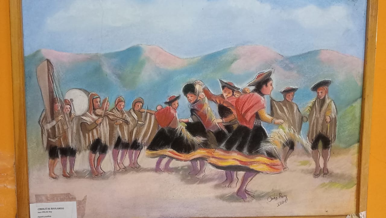 Cholitas bailando — Pastel y acrílico por Inés Villa